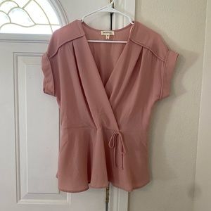 Monteau Blush Pink Mock Wrap Top